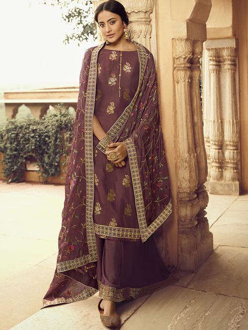 embroidered semi-stitched suit - 17372862 - Very Small Image - 1