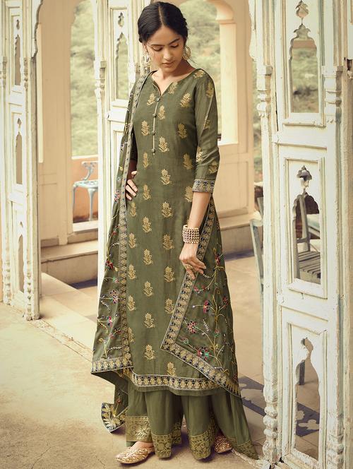 embroidered semi-stitched suit - 17372863 - Very Small Image - 1