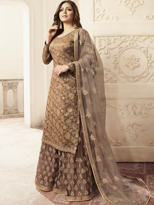 embroidered semi-stitched suit - 17372874 - Very Small Image - 1
