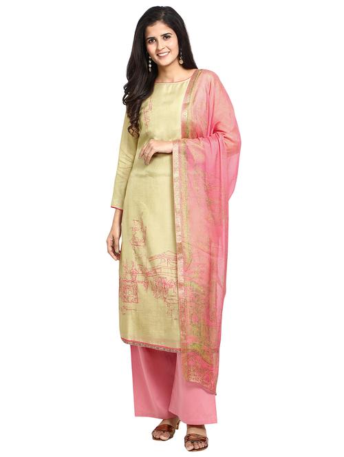 printed sequined unstitched suit - 17372901 - Very Small Image - 1