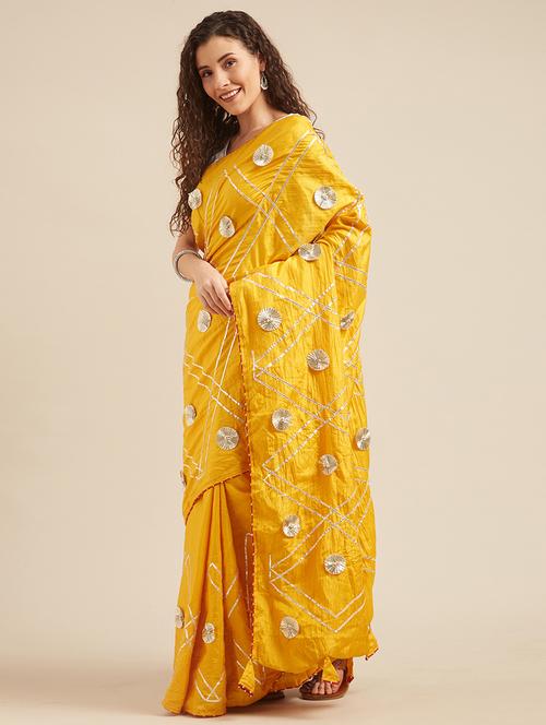 lime yellow embroidered saree with blouse - 17373860 - Very Small Image - 1