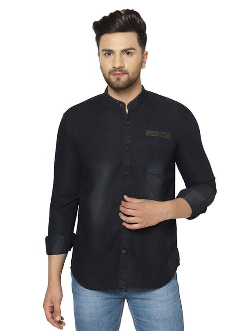 black faded denim casual shirt - 17374382 - Very Small Image - 1
