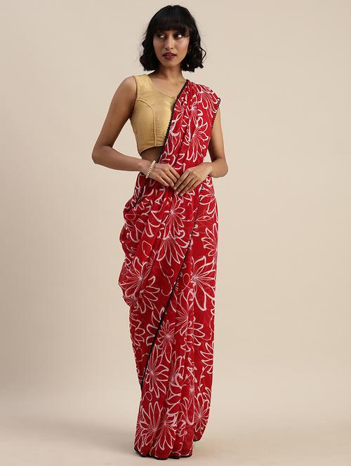 floral printed saree with blouse - 17374466 - Very Small Image - 1