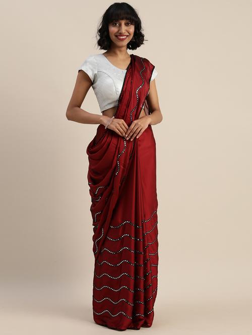 maroon mirror work saree with blouse - 17374486 - Very Small Image - 1