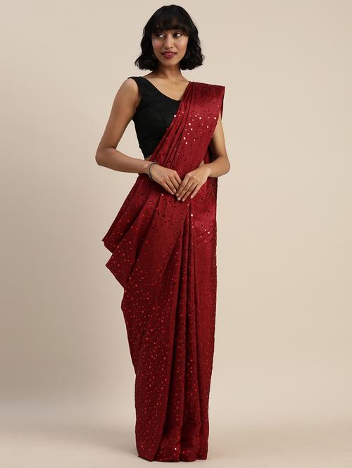 maroon embellished saree - 17374503 - Very Small Image - 1