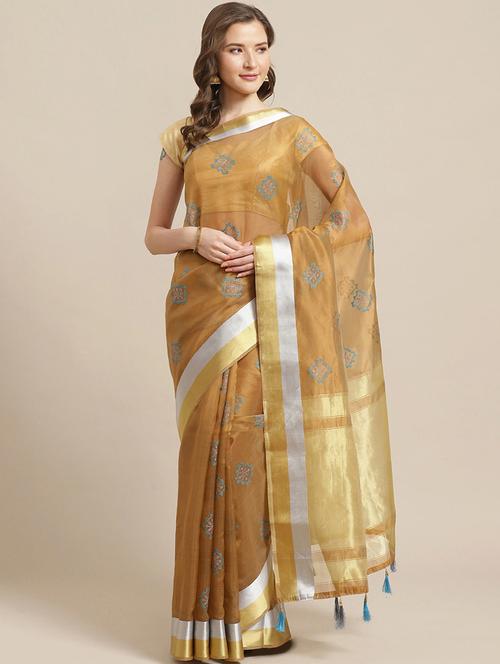 mustard embroidered saree with blouse - 17374983 - Very Small Image - 1