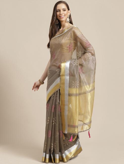 tonal embroidered saree with blouse - 17374984 - Very Small Image - 1