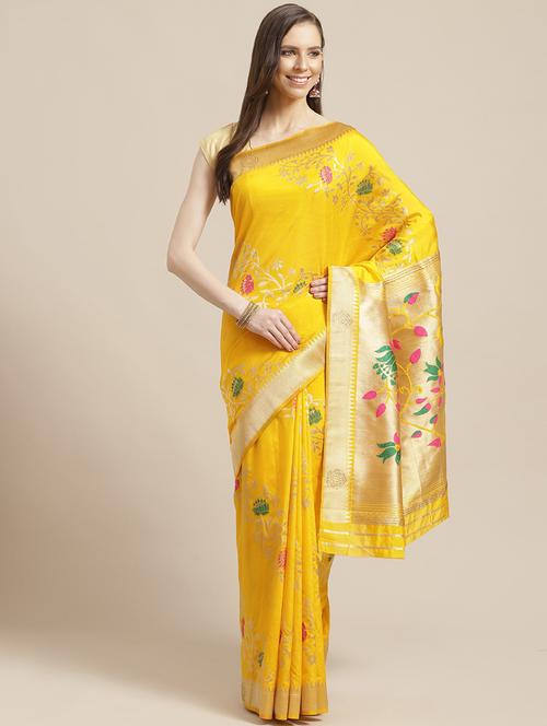 floral woven saree with blouse - 17374992 - Very Small Image - 1