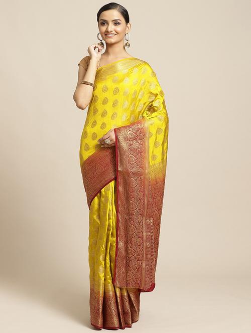 ethnic motif woven saree with blouse - 17375002 - Very Small Image - 1