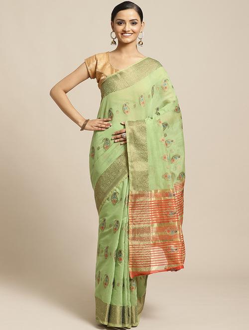 neo mint woven saree with blouse - 17375015 - Very Small Image - 1