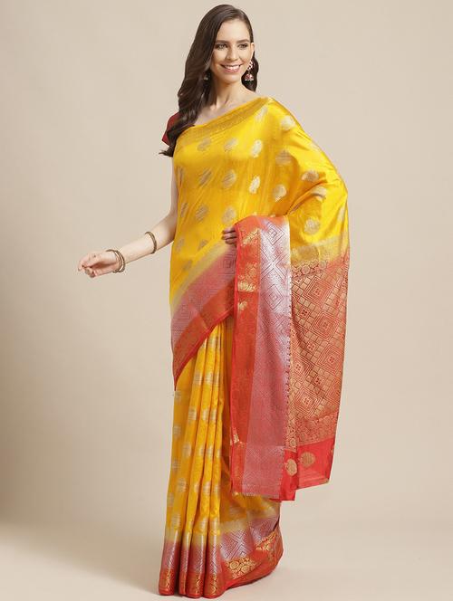 contrast woven saree with blouse - 17375016 - Very Small Image - 1