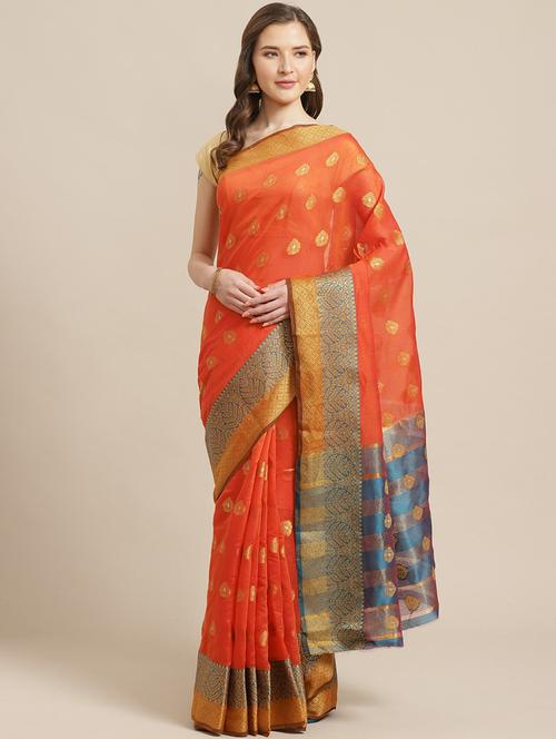 ethnic motif woven saree with blouse - 17375032 - Very Small Image - 1