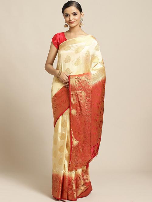 contrast woven saree with blouse - 17375046 - Very Small Image - 1