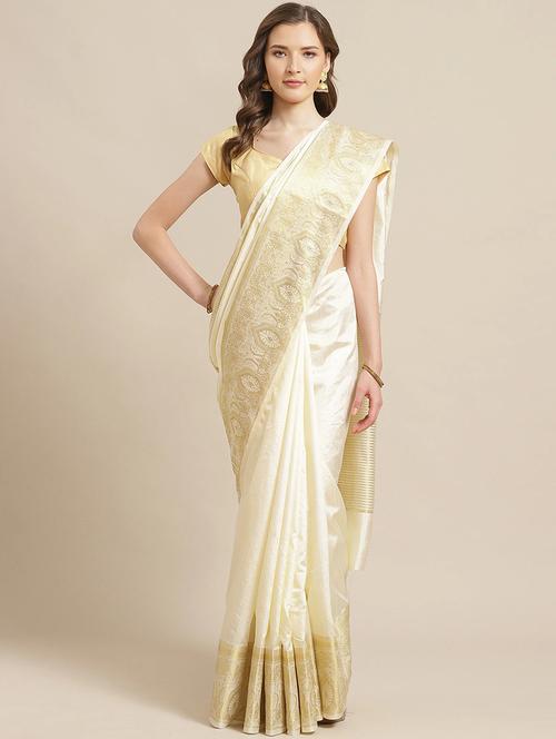 off-white zari work woven saree with blouse - 17375057 - Very Small Image - 1