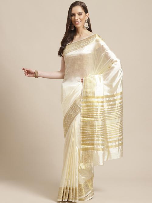 off-white zari work woven saree with blouse - 17375063 - Very Small Image - 1