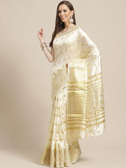 off-white zari work woven saree with blouse - 17375065 - Very Small Image - 1