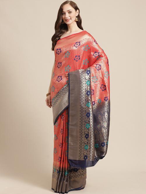 floral woven saree - 17375104 - Very Small Image - 1