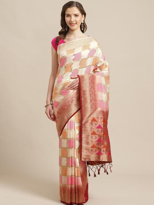 women's self design off white colored saree with blouse - 17375124 - Very Small Image - 1