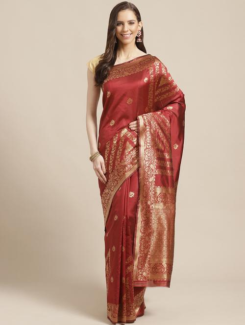 maroon silk blend saree - 17375127 - Very Small Image - 1
