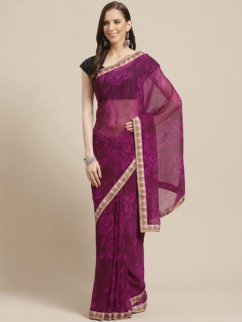 floral printed saree with blouse - 17375135 - Very Small Image - 1