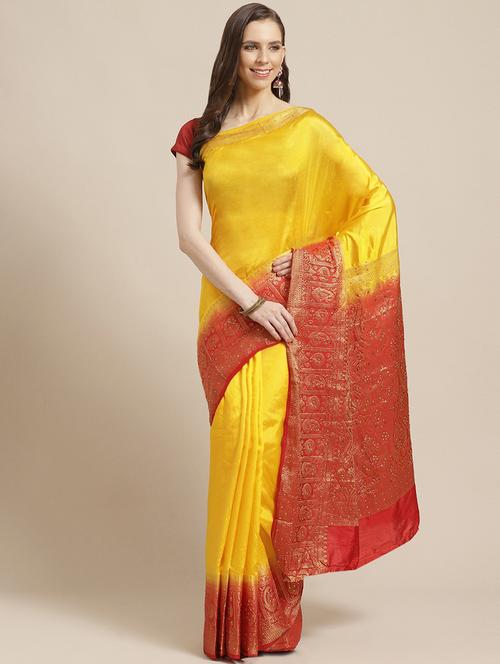 mustard silk blend saree with blouse - 17375176 - Very Small Image - 1