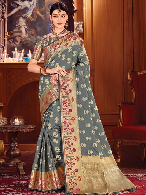 zari work handloom saree - 17375235 - Very Small Image - 1