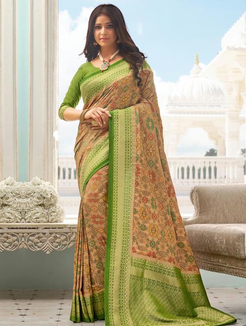women printed bordered saree with blouse - 17375263 - Very Small Image - 1