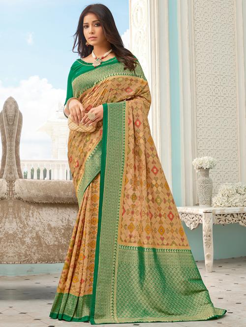 women printed bordered saree with blouse - 17375265 - Very Small Image - 1