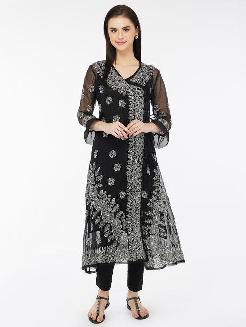 chikankari angrakha kurta - 17375480 - Very Small Image - 1