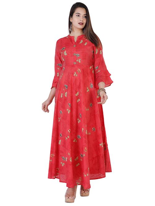 floral print flared ethnic dress - 17375618 - Very Small Image - 1