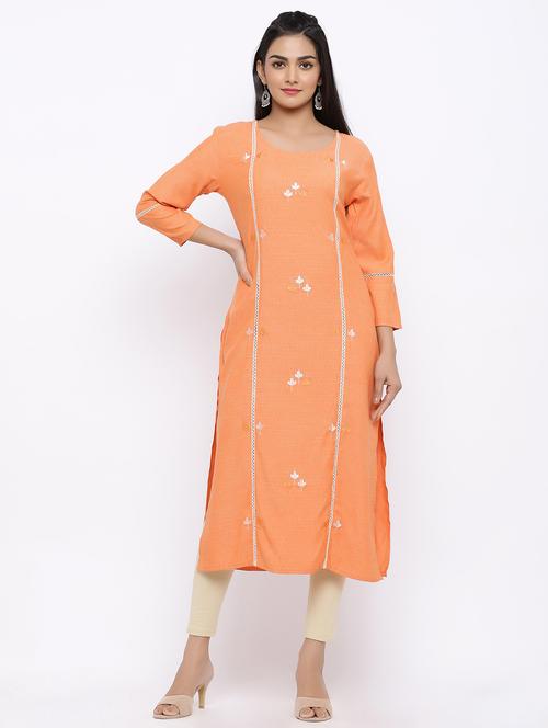 lace detailed embroidered straight kurta - 17375668 - Very Small Image - 1