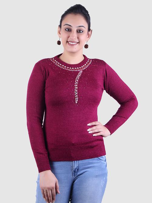 round neck embellished pullover - 17376022 - Very Small Image - 1