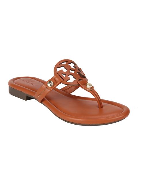 tan faux leather slip on sandals - 17376179 - Very Small Image - 1