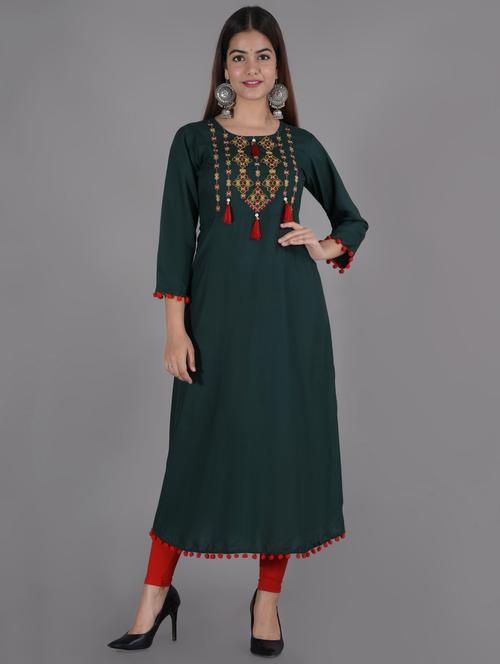 embroidered solid kurta - 17376637 - Very Small Image - 1