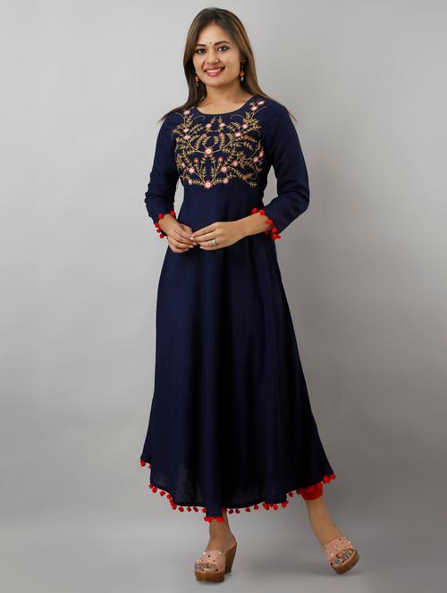 embroidered a-line ethnic dress - 17376644 - Very Small Image - 1