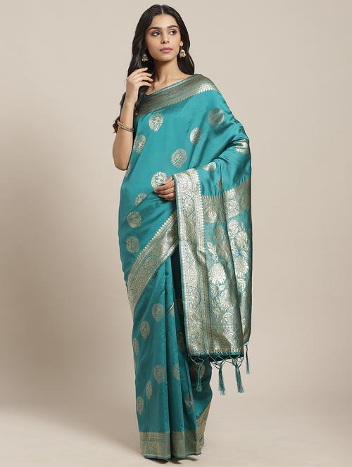 teal banarasi saree with blouse - 17376746 - Very Small Image - 1