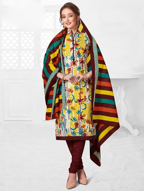 floral print unstitched suit - 17376856 - Very Small Image - 1