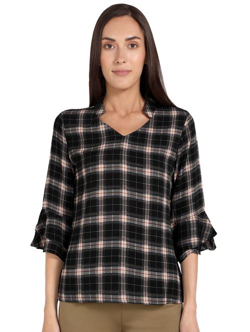 mandarin neck checkered top - 17378005 - Very Small Image - 1