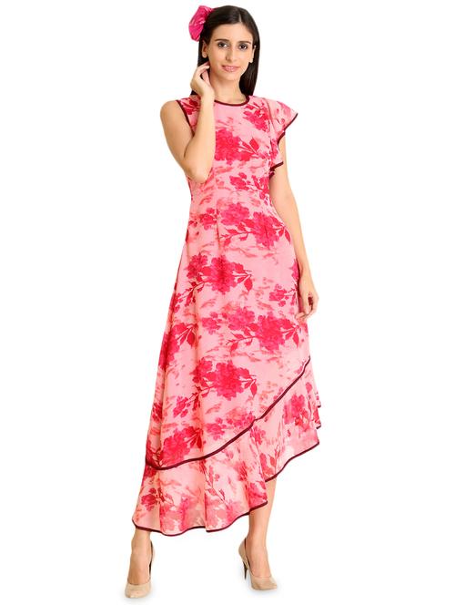 round neck floral asymmetric dress - 17378829 - Very Small Image - 1