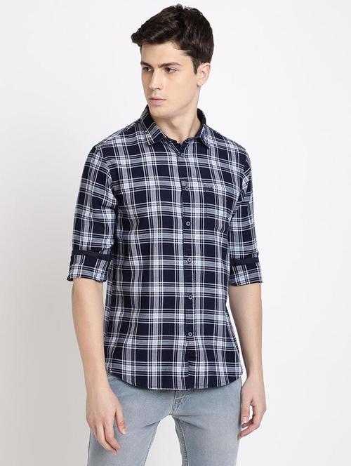 navy blue checkered casual shirt - 17378896 - Very Small Image - 1