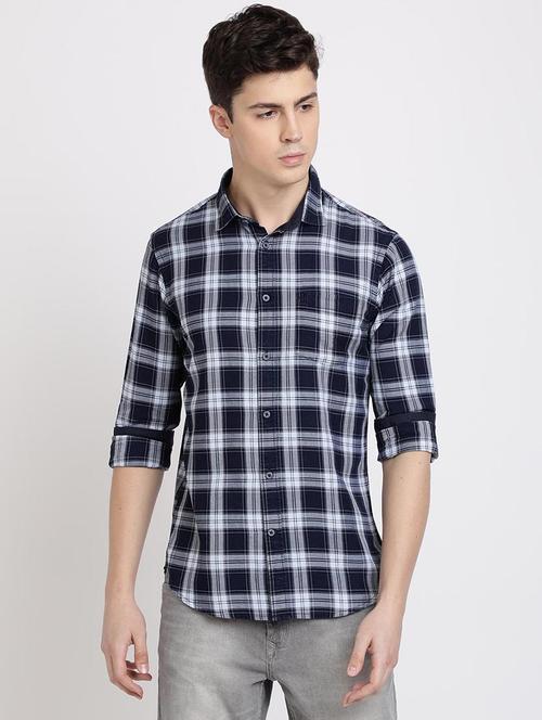 dark blue checkered casual shirt - 17378901 - Very Small Image - 1