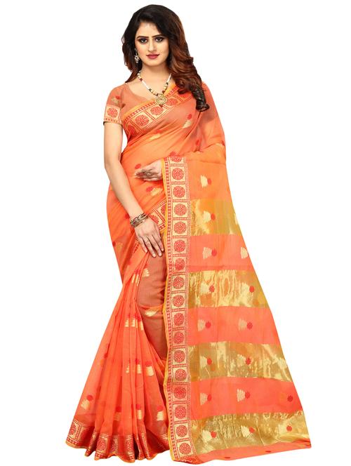 ethnic motif woven saree with blouse - 17379515 - Very Small Image - 1