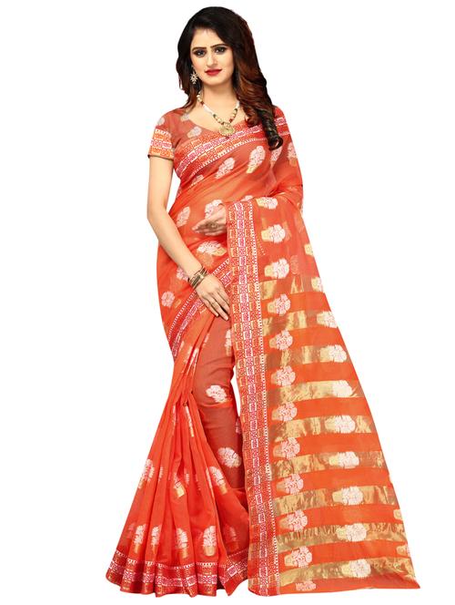 ethnic motif woven saree with blouse - 17379520 - Very Small Image - 1