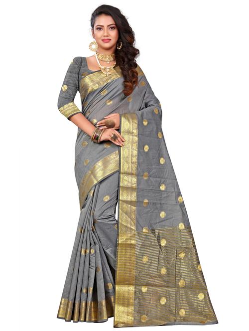 ethnic motif woven saree with blouse - 17379552 - Very Small Image - 1