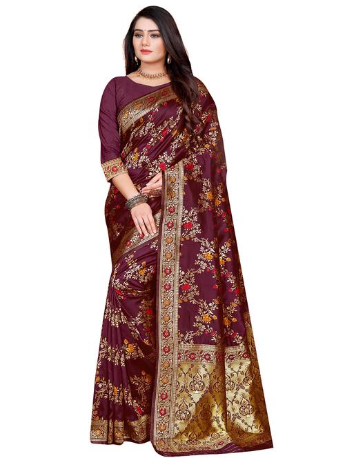 floral banarasi saree with blouse - 17379578 - Very Small Image - 1