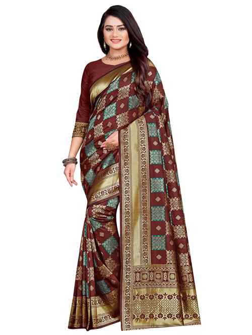 ethnic motif woven saree with blouse - 17379581 - Very Small Image - 1