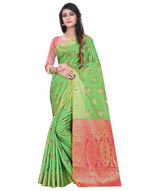 floral woven saree with blouse - 17379588 - Very Small Image - 1