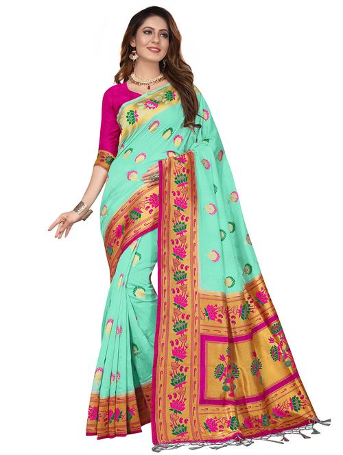 floral woven saree - 17379599 - Very Small Image - 1