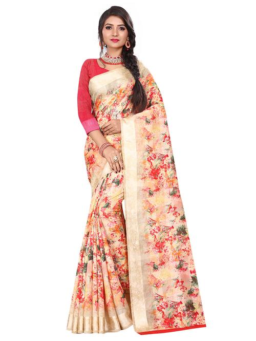 floral woven saree with blouse - 17379606 - Very Small Image - 1