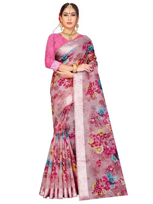 floral woven saree with blouse - 17379608 - Very Small Image - 1